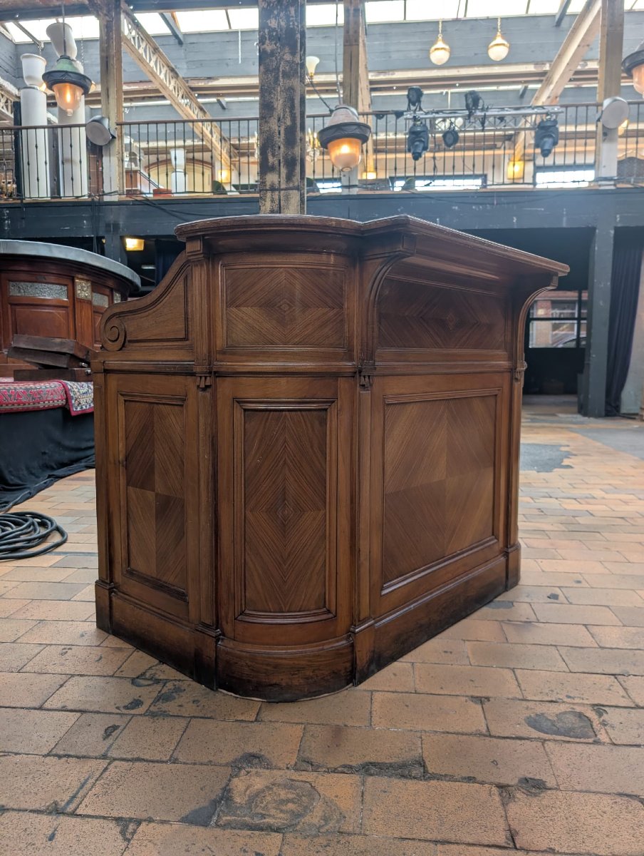 Antique Walnut Reception Desk, 19th-century Reception Counter, 138 X 105 X 90 Cm-photo-4