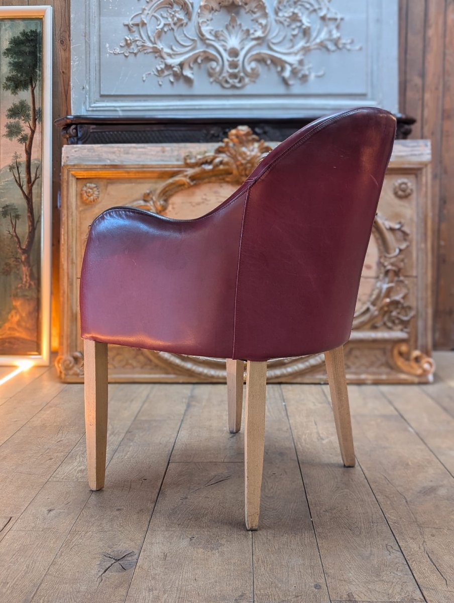 Burgundy Leather Armchair With Light Wood Legs, 60 X 88 X 60 Cm-photo-4