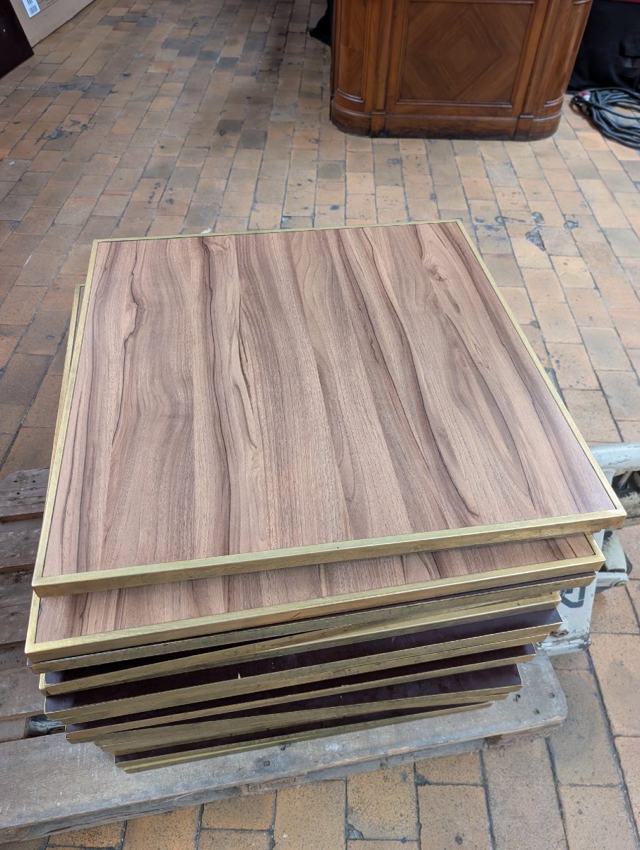 Plateau de table carré en placage palissandre, bordure laiton, 70 x 70 x 2,8 cm-photo-3