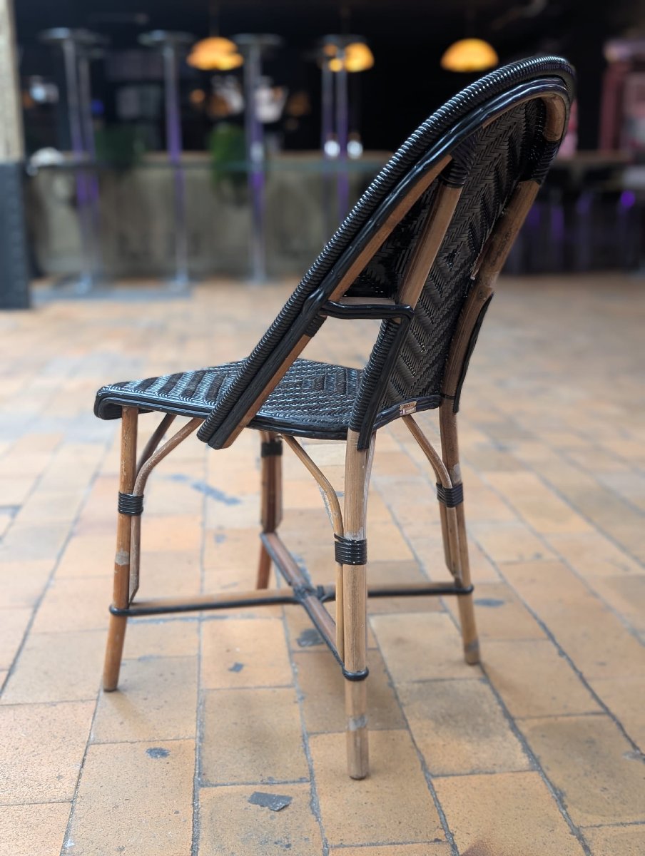 Chaise de terrasse bistrot en rotin et rilsan noir, 60 x 88 x 40 cm-photo-2