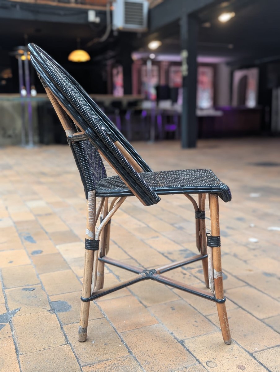 Chaise de terrasse bistrot en rotin et rilsan noir, 60 x 88 x 40 cm-photo-3