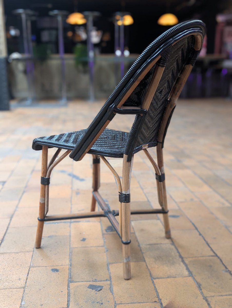 Chaise de terrasse bistrot en rotin et rilsan noir, 60 x 88 x 40 cm-photo-4