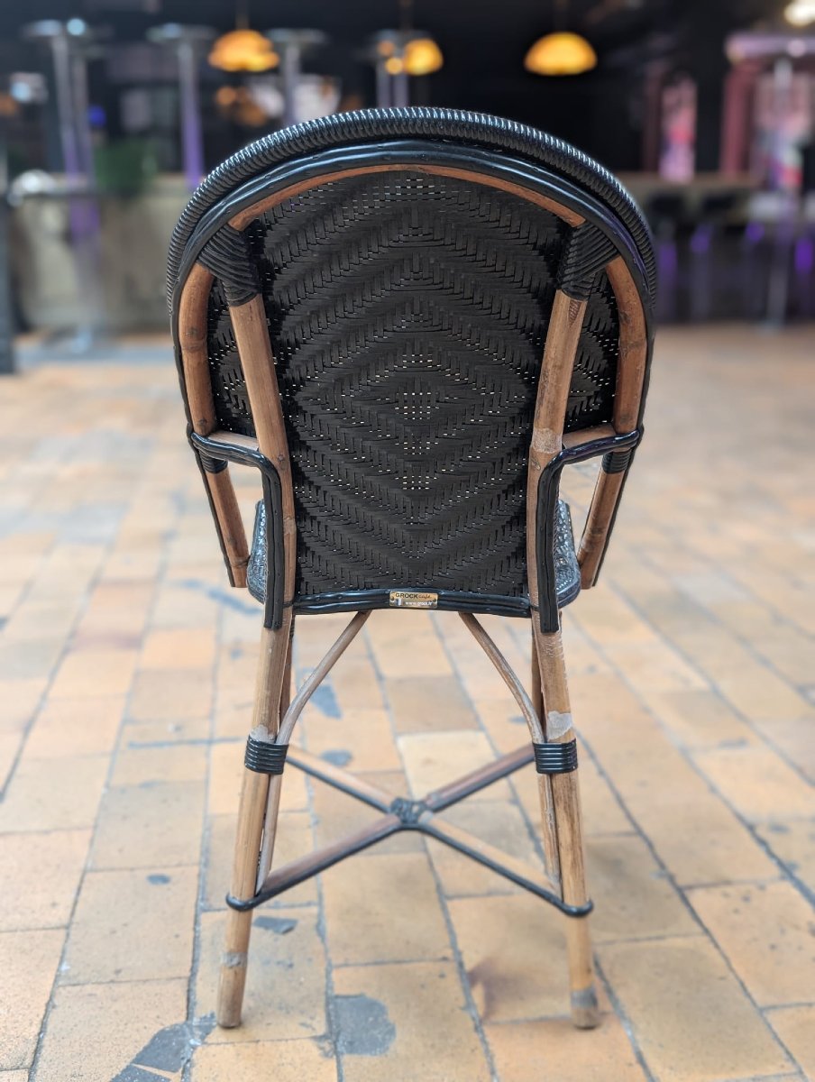 Chaise de terrasse bistrot en rotin et rilsan noir, 60 x 88 x 40 cm-photo-1