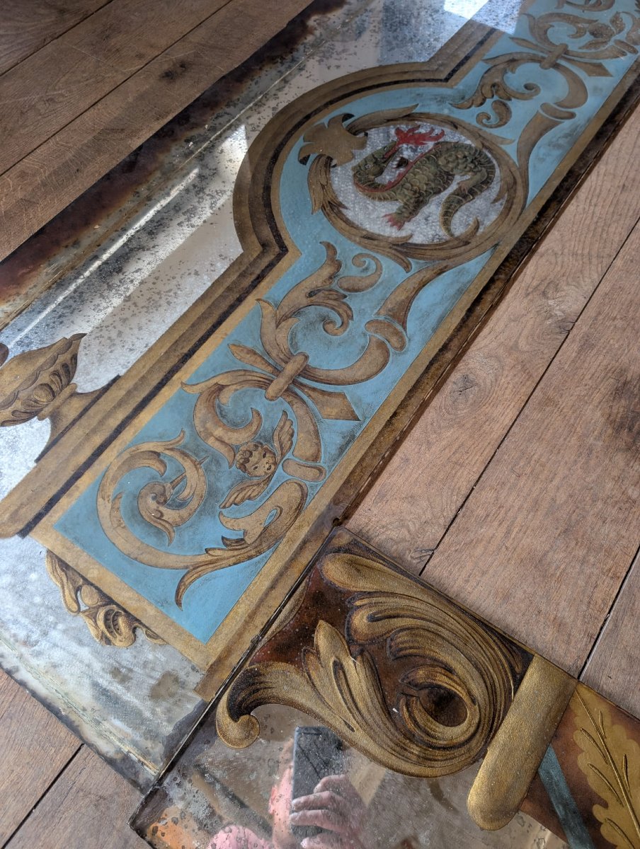 Eglomé Mirror With A Salamander Motif, Neo-renaissance Design, 146 X 179 Cm-photo-4