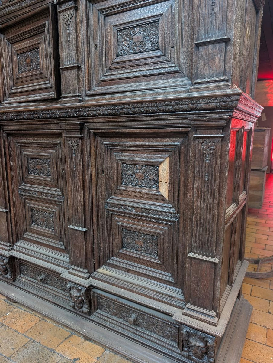 Louis XIII-style Cabinet In Carved Oak, 167 X 200 X 64 Cm-photo-4
