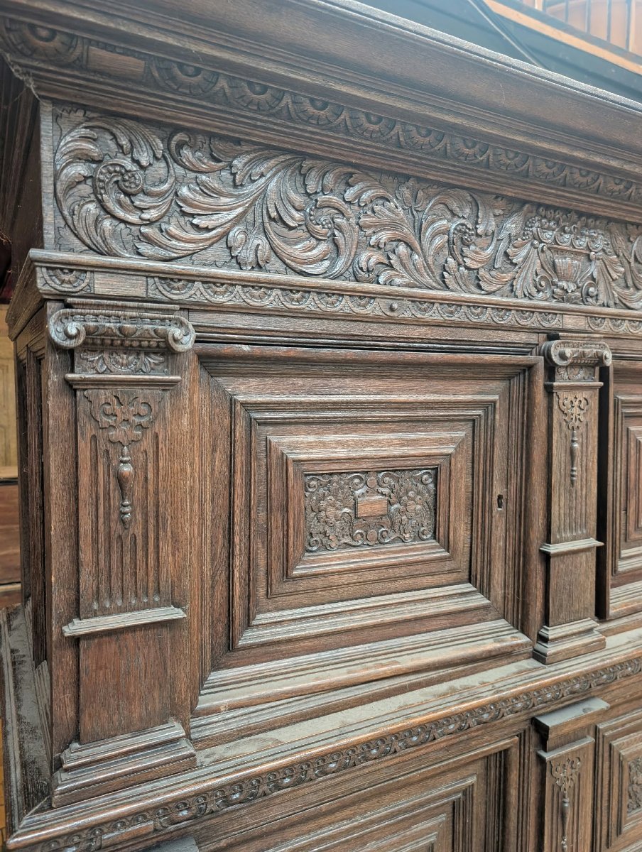 Louis XIII-style Cabinet In Carved Oak, 167 X 200 X 64 Cm-photo-1