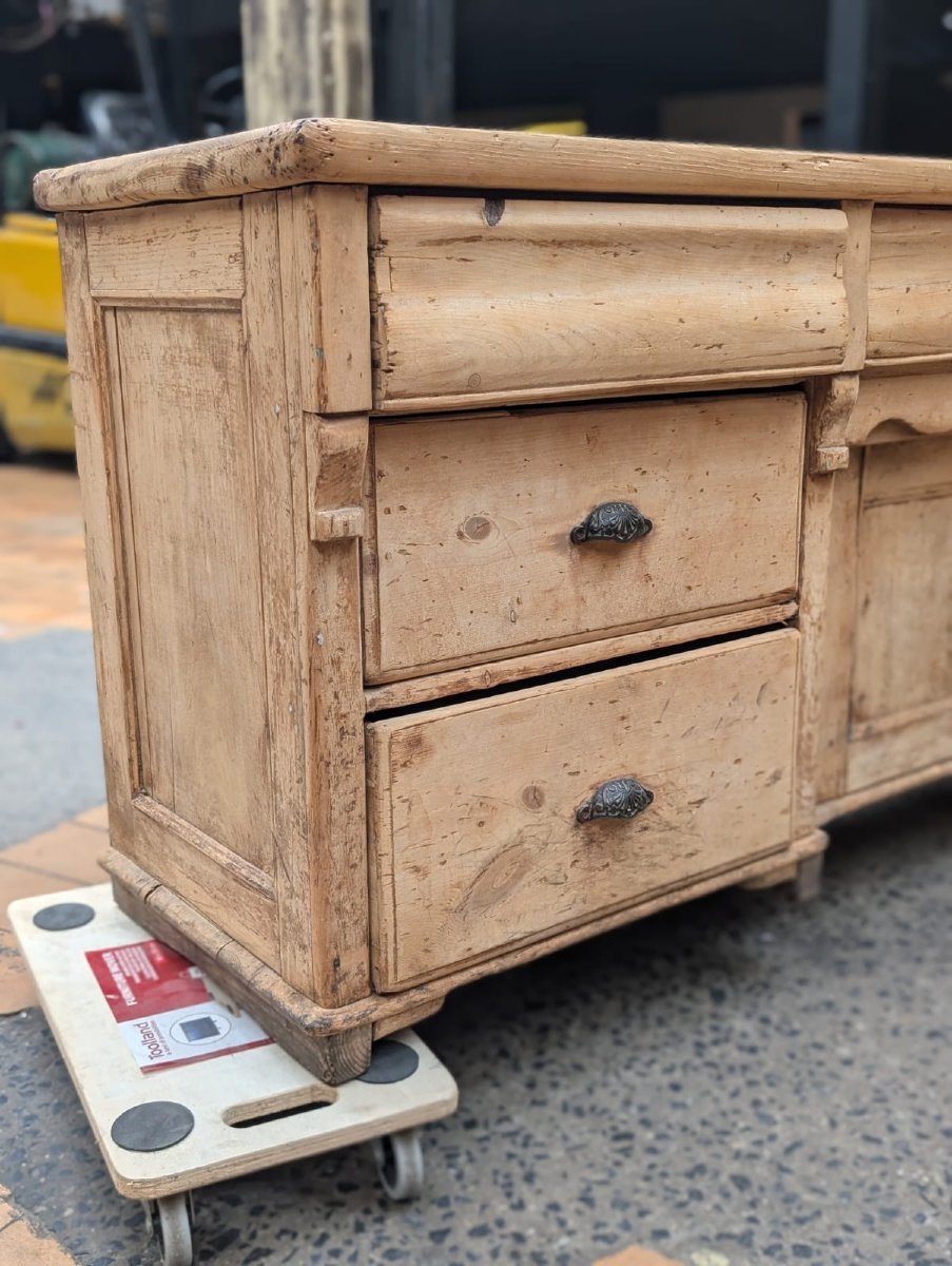 Antique Low Sideboard Made Of Stripped Solid Pine, 183 X 77 X 51 Cm-photo-4