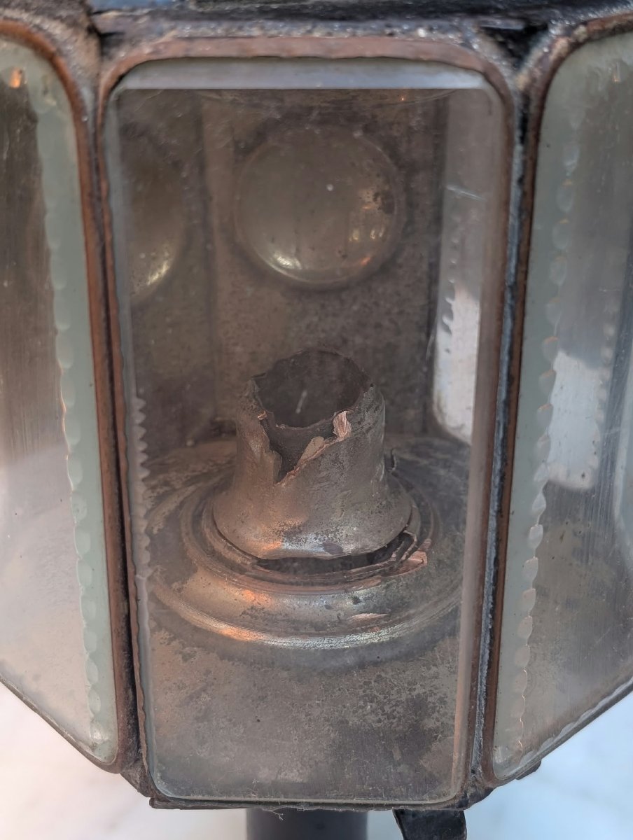 Pair Of Antique Carriage Lanterns Made Of Patinated Brass, 20 X 53 X 20 Cm-photo-1