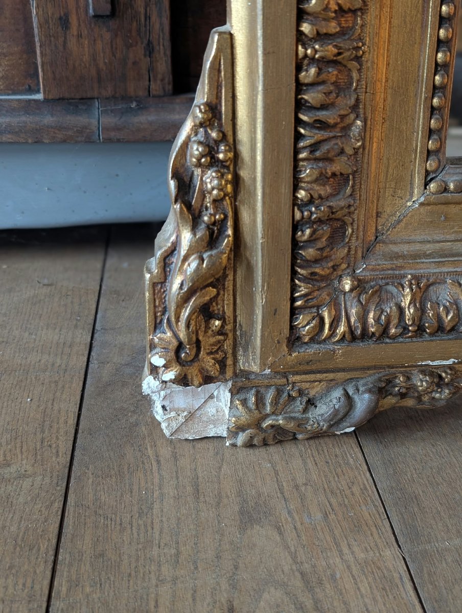 Napoleon III-style Mirror In Gilded Stucco With A Floral Pediment, 87 X 126 Cm-photo-3