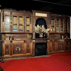 Norman Library Woodwork In Louis XIII Spirit In Walnut And Gilding