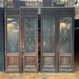 Paire de double portes avec verre gravé 155x300cm