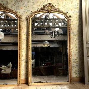 Trumeau de style Louis XV en dorure, miroir mercure