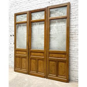 Art Deco Style Etched Glass Door Triptych 261×233 Cm