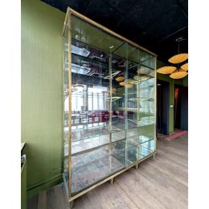 Pair Of Large Brass Display Cabinets 200 X 250 X 50 Cm