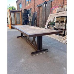 Table plateau chêne piètement en fonte