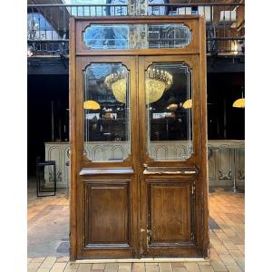 Double Engraved Glass Door With Transom And Frame, 159x282x6.5cm