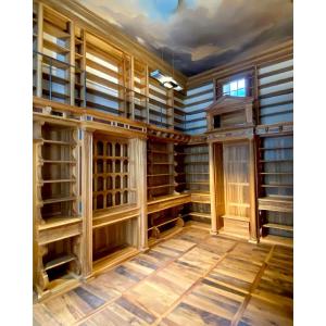 Large Early 21st-century Bookcase In Royal Walnut, 13 Linear Meters, Made By Atelier Perrault