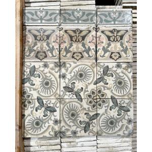 Lot de carreaux de ciment avec sa frise, 15m²