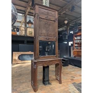 Carved Oak Fireplace And Trumeau, Louis XV Style, 19th Century