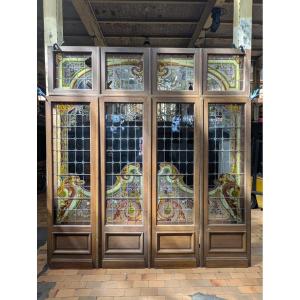 Art Nouveau Stained-glass Quadriptych With Transom, Circa 1900