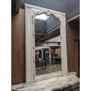 Louis XV-style Trumeau, Cream-lacquered, With An Antique Mirror