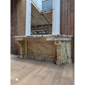 Louis XVI-style Console Table In Wood Painted To Look Like Marble, With A Marble Top