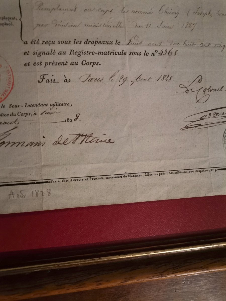 Certificat d'Un Voltigeur Du 2ème Régiment d'Infanterie De La Garde Royale Daté 1828-photo-1