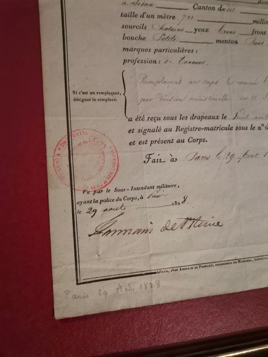 Certificat d'Un Voltigeur Du 2ème Régiment d'Infanterie De La Garde Royale Daté 1828-photo-2