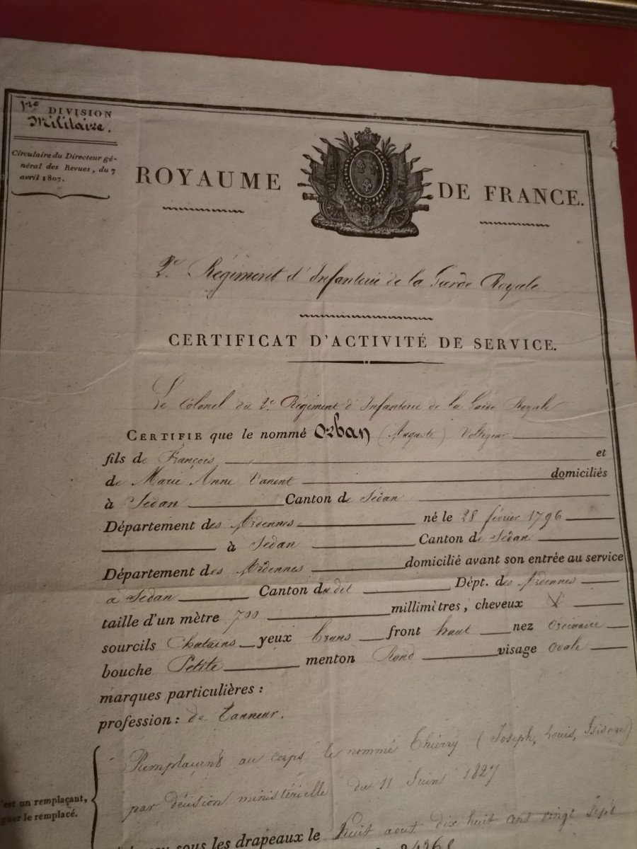 Certificat d'Un Voltigeur Du 2ème Régiment d'Infanterie De La Garde Royale Daté 1828-photo-4