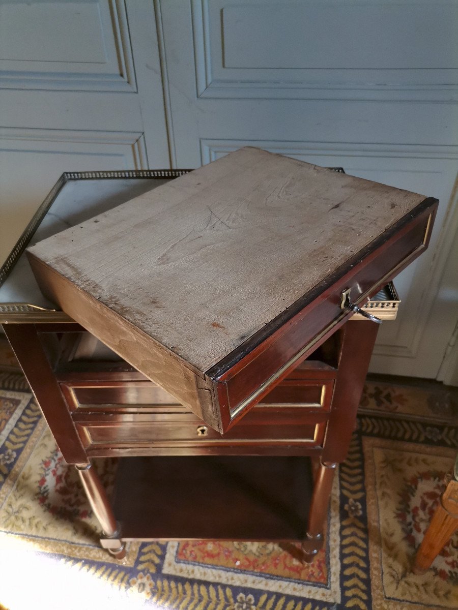 Small Salon Table With 3 Drawers In Mahogany Late Louis XVI Period-photo-5