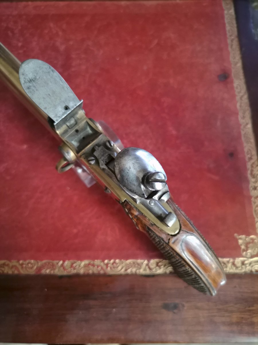 Rare Pistolet à Coffre à Canons Superposés à Silex 1er Quart Du XIXème Siècle-photo-4