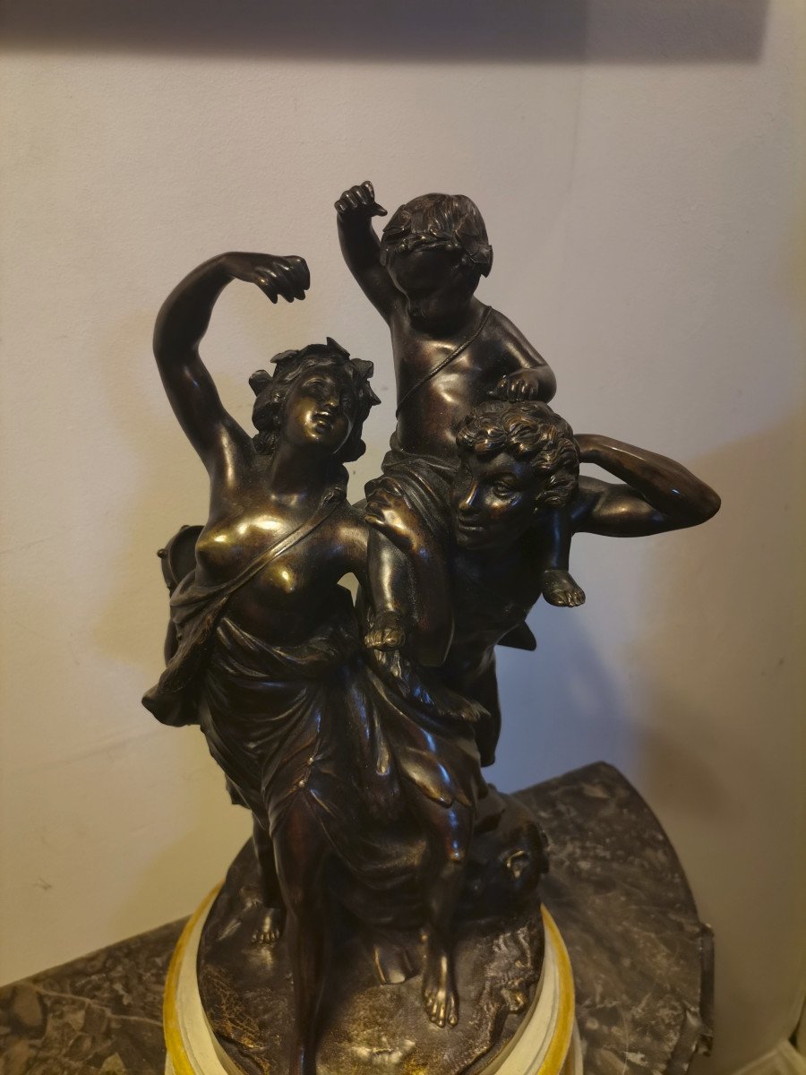 Triomphe De Bacchus d'Après Clodion Groupe En Bronze Patiné Style Louis XVI époque XIXème-photo-4