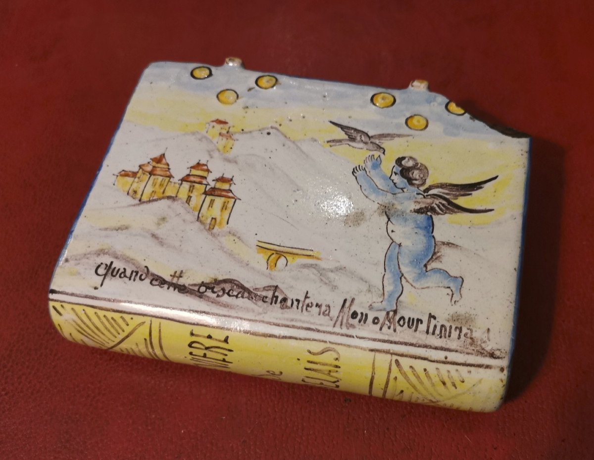 Shaker In The Shape Of A Book In Earthenware From Nevers Late 18th Century Early 19th Century-photo-3