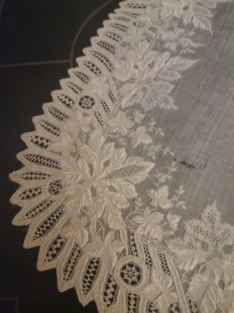 Mouchoir De Mariée Monogrammé Sous Couronne De Marquis époque Second Empire-photo-4