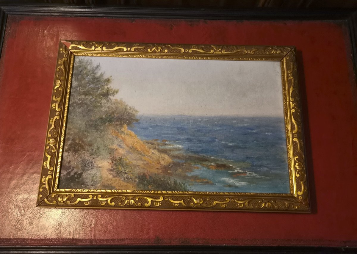 Oil On Canvas Representing A Seaside View In The South Of France Early 20th Century-photo-3