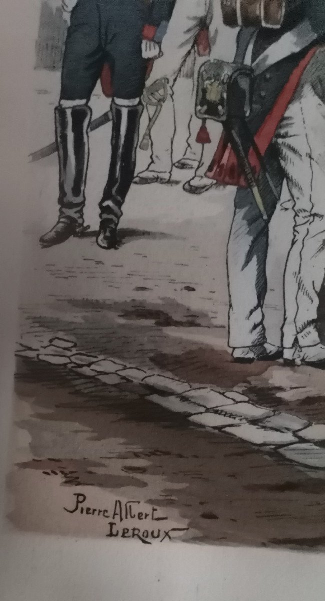 Drawing Of A Grenadier Regiment Of The Royal Guard Restoration Signed Pierre Albert Leroux-photo-3