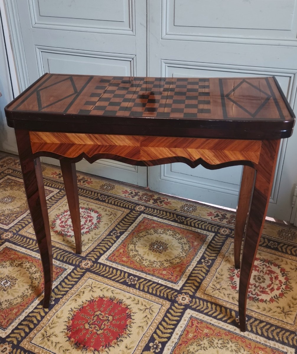 Table à Jeux En Marquèterie d'époque Louis XV-photo-1