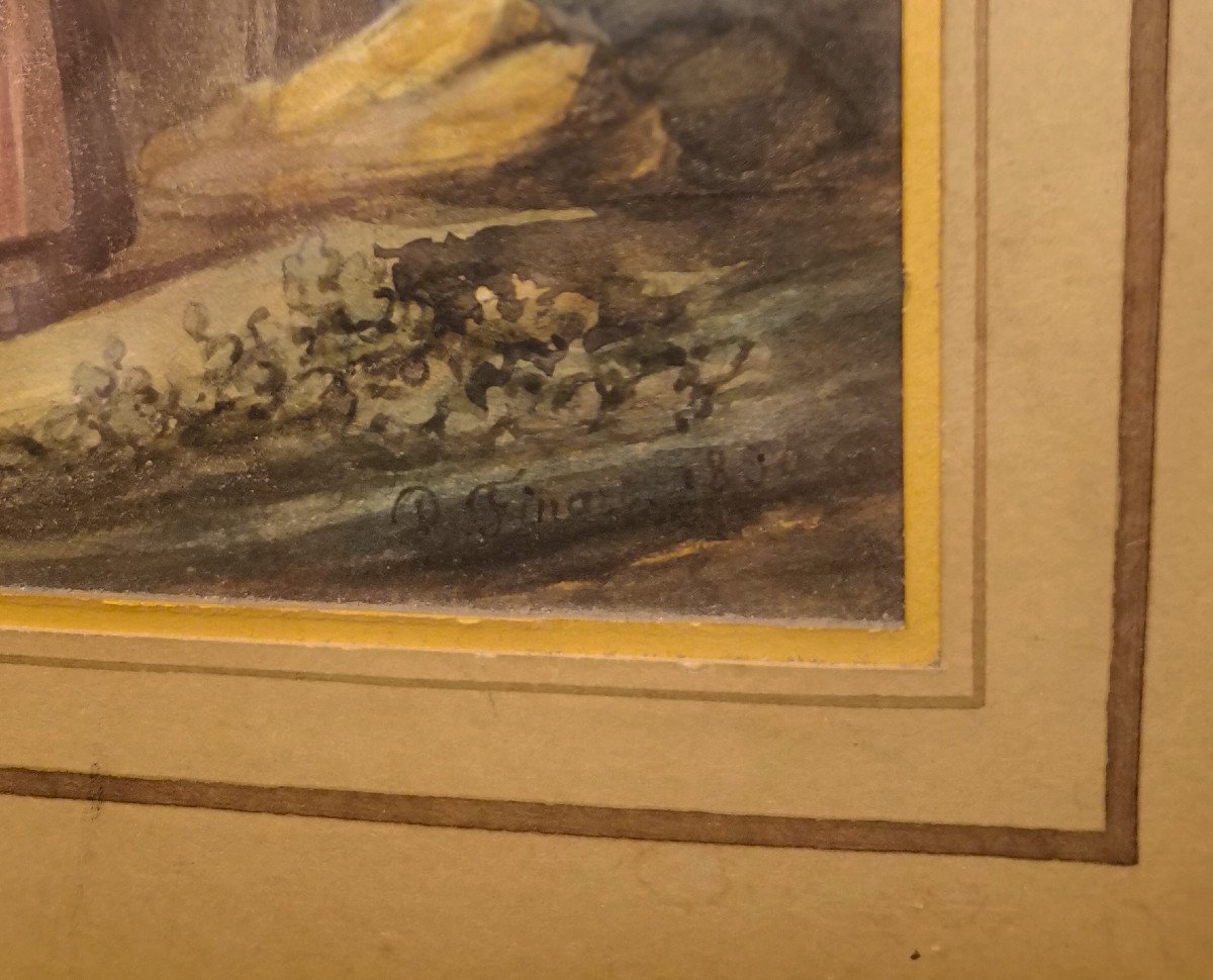 Drawing Representing A Hunter On Horseback At Bivouac Signed Noêl Dieudonné Finart Dated 1830-photo-4