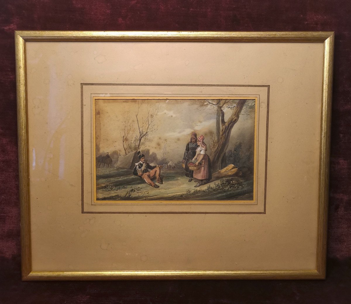 Drawing Representing A Hunter On Horseback At Bivouac Signed Noêl Dieudonné Finart Dated 1830