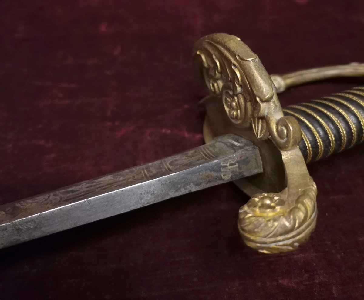 Rare Sabre d'Officier d'Infanterie Fantaisie Signé Lepage Arquebusier Du Roi Monarchie Juillet-photo-3