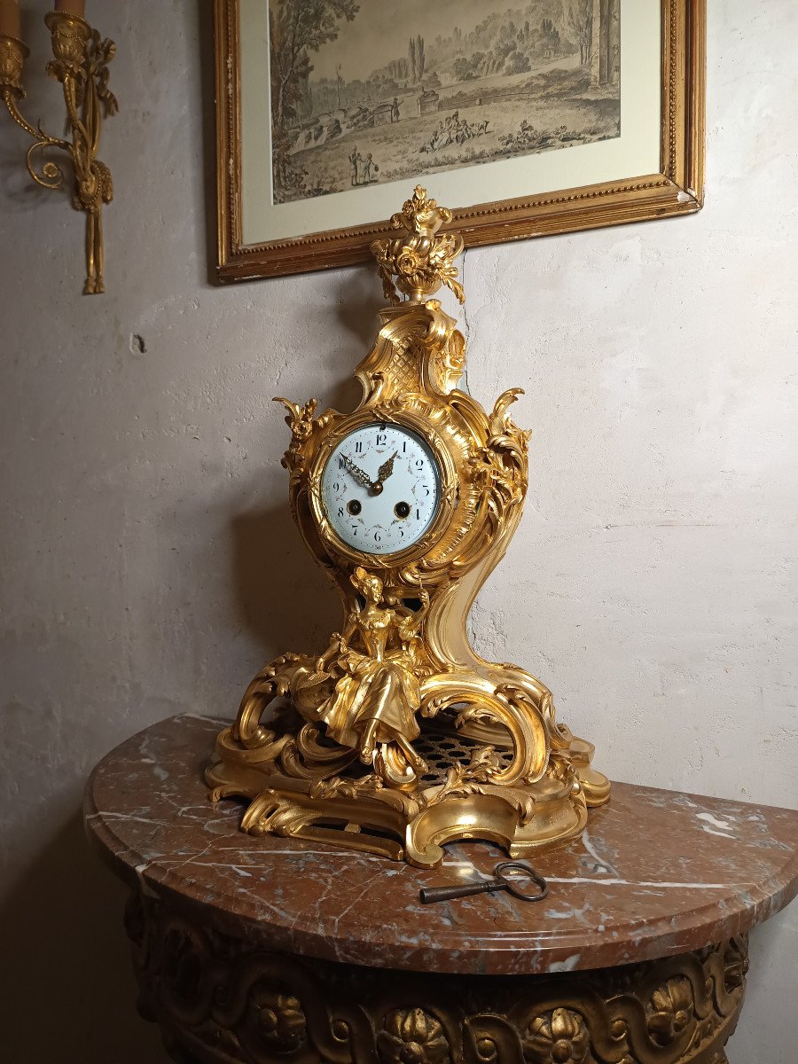 Importante Pendule En Bronze Doré De Style Louis XV Fin XIXe Signée  F.rambaud