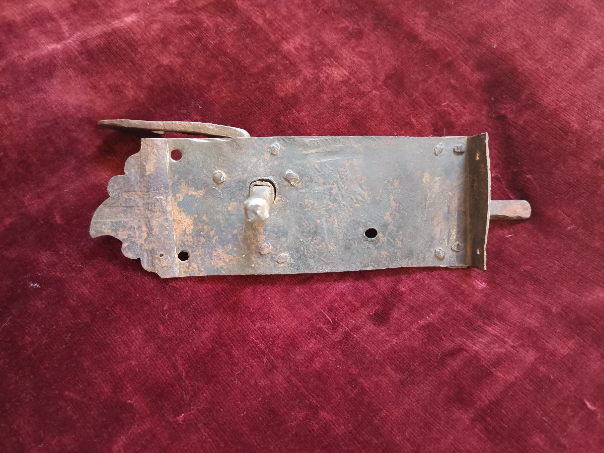 Rare Wrought Iron Door Latch Or Latch, Probably From The 16th Or 17th Century.-photo-2