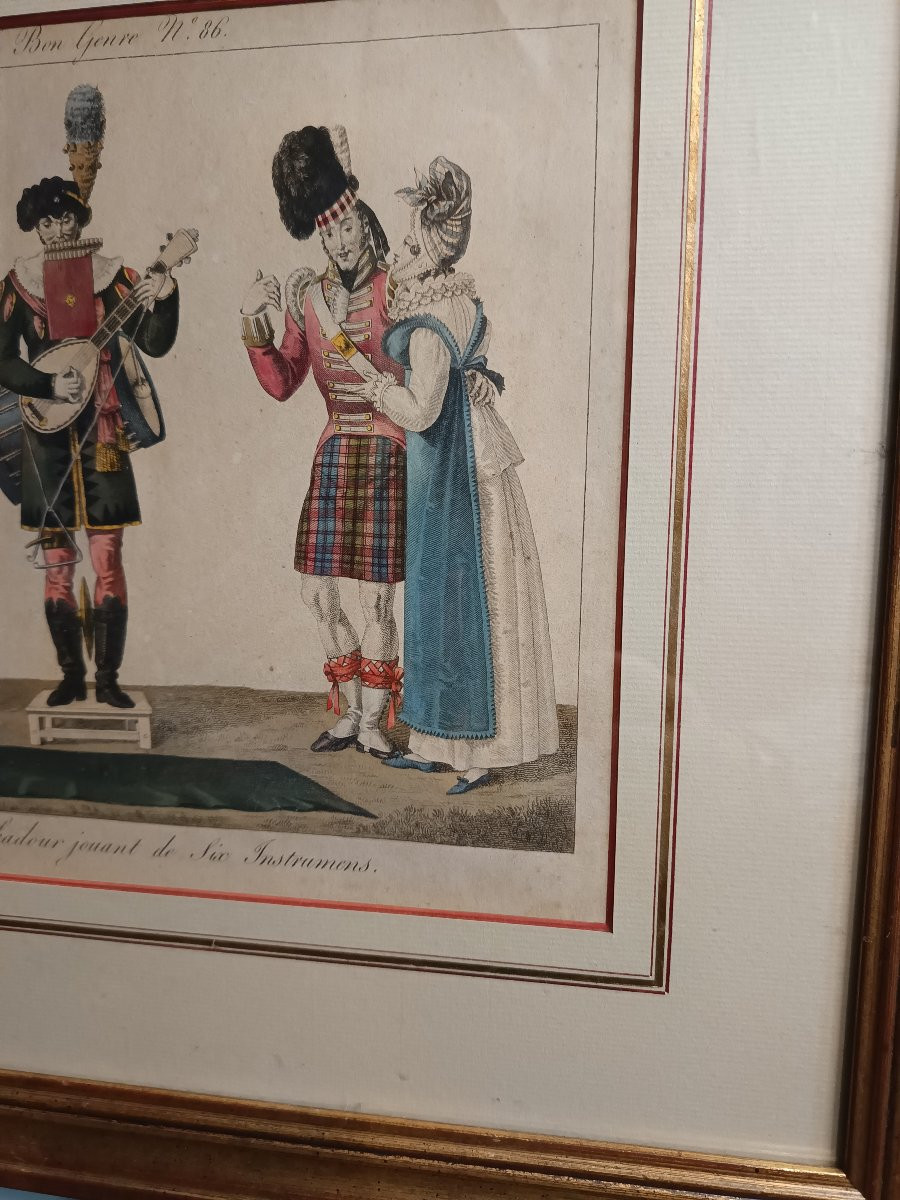 Gravure "le troubadour jouant de 6 instruments" de Pierre Joseph Antoine de la Mesangère - 1817-photo-4