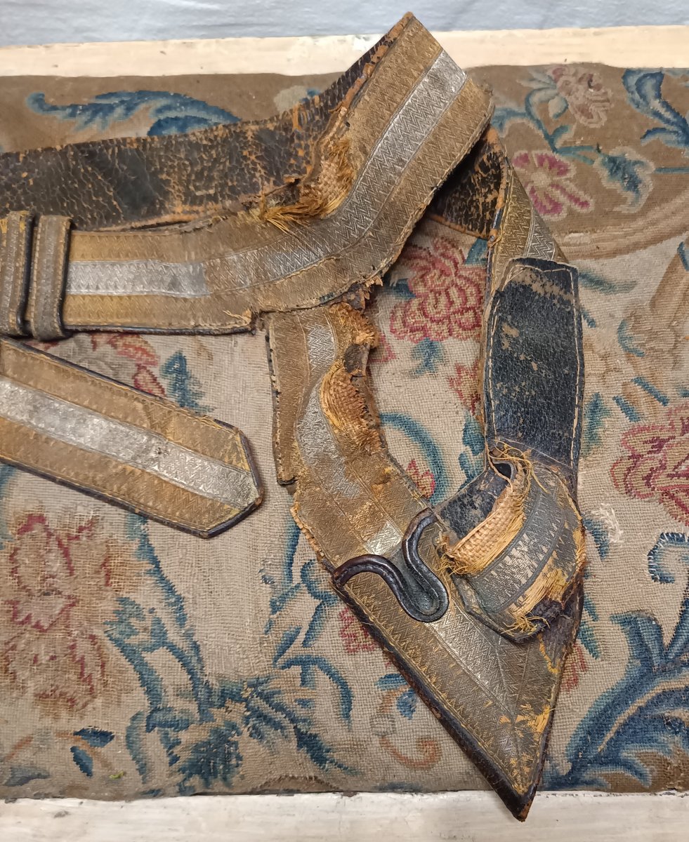 Rare ceinturon de vènerie Impériale porte-dague et fouet  époque Second Empire-photo-2