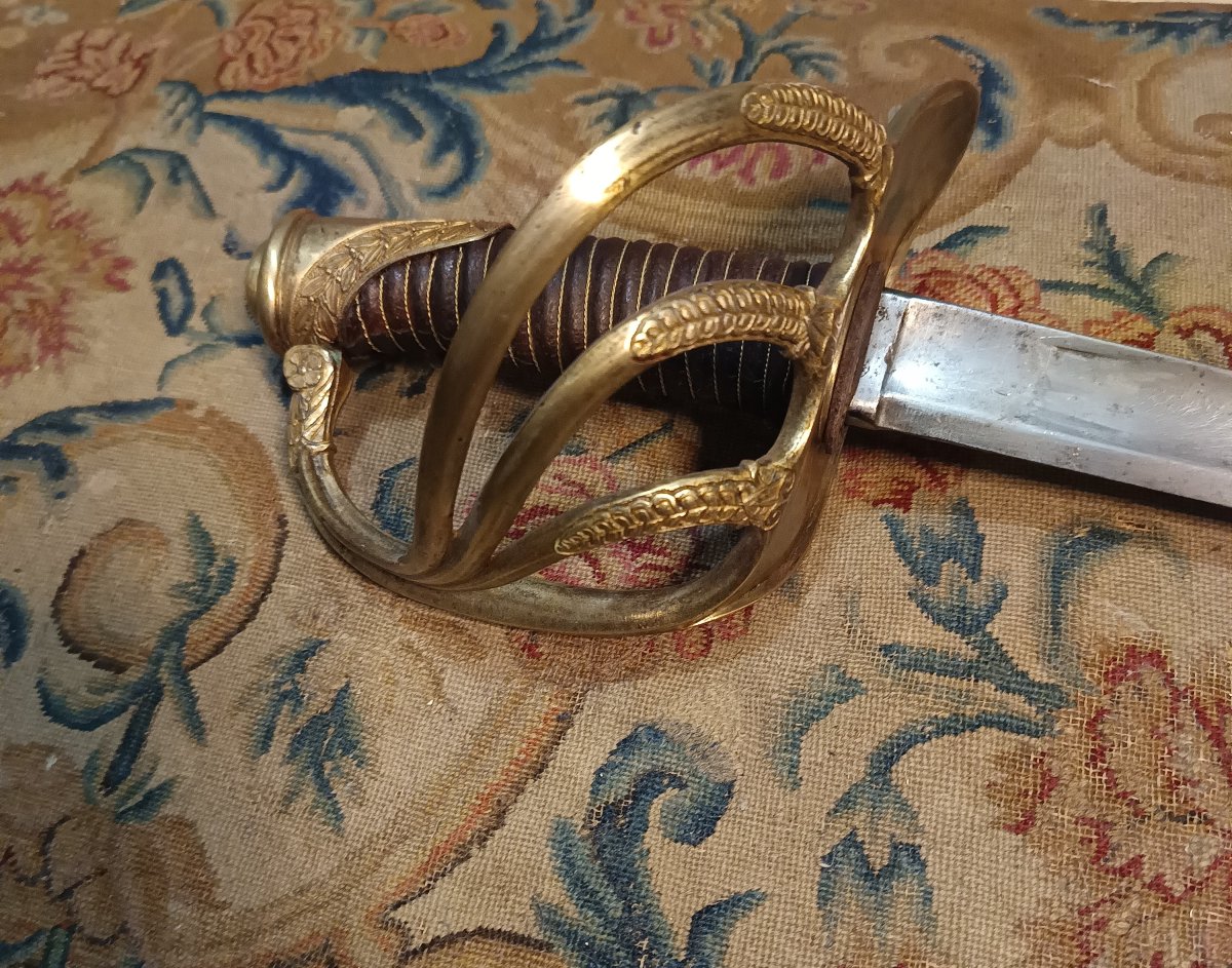 Rare sabre d'officier de cavalerie de ligne ou de cuirassier modèle 1822 époque Charles X-photo-4
