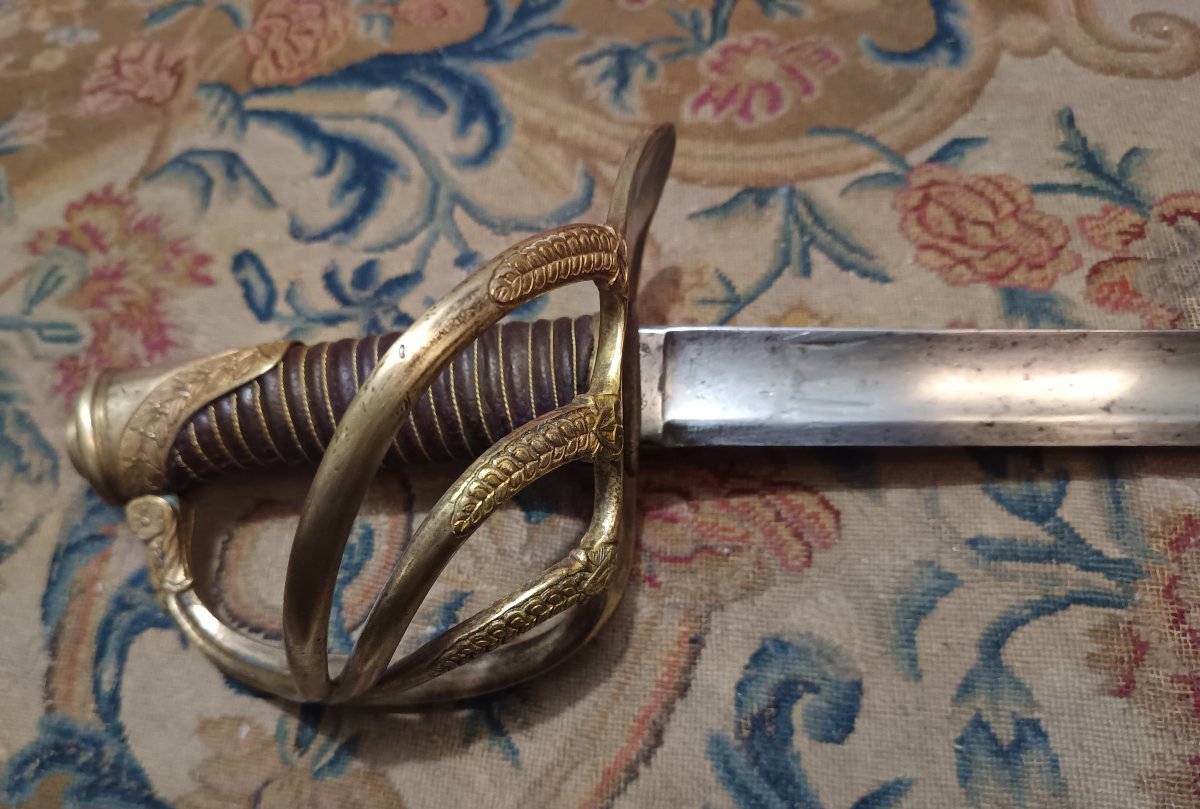 Rare sabre d'officier de cavalerie de ligne ou de cuirassier modèle 1822 époque Charles X-photo-3