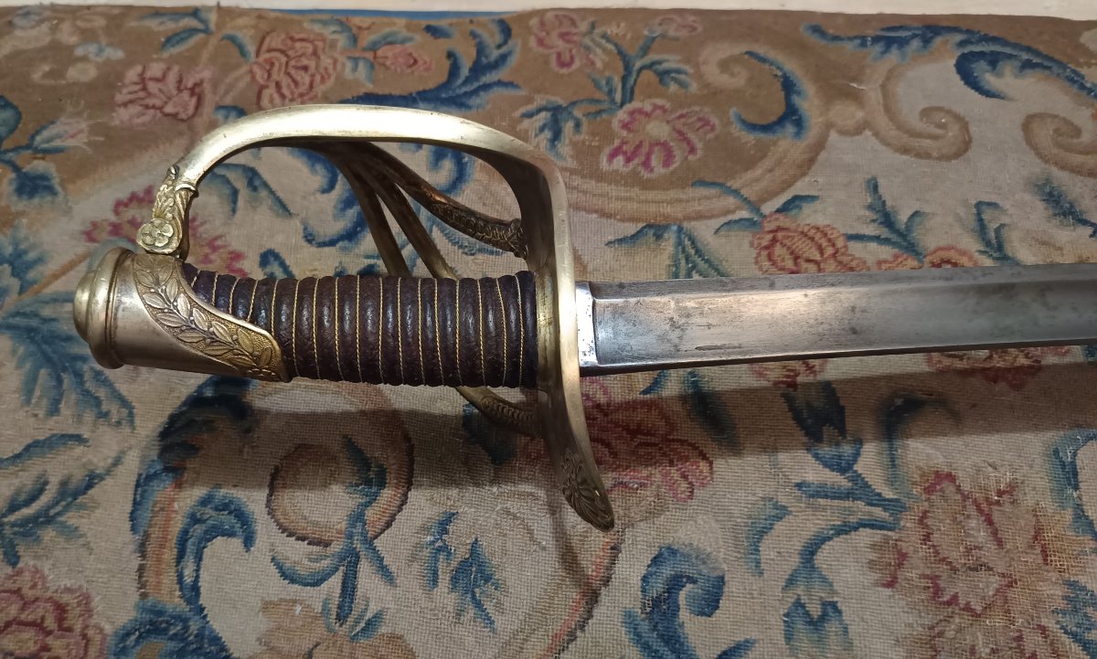 Rare sabre d'officier de cavalerie de ligne ou de cuirassier modèle 1822 époque Charles X-photo-4