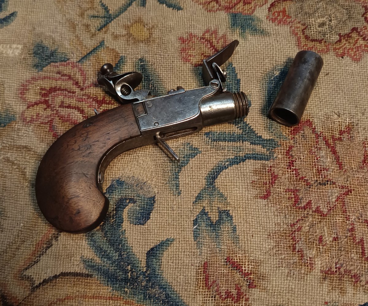 Petit pistolet à silex à coffre et balle forcée-photo-3