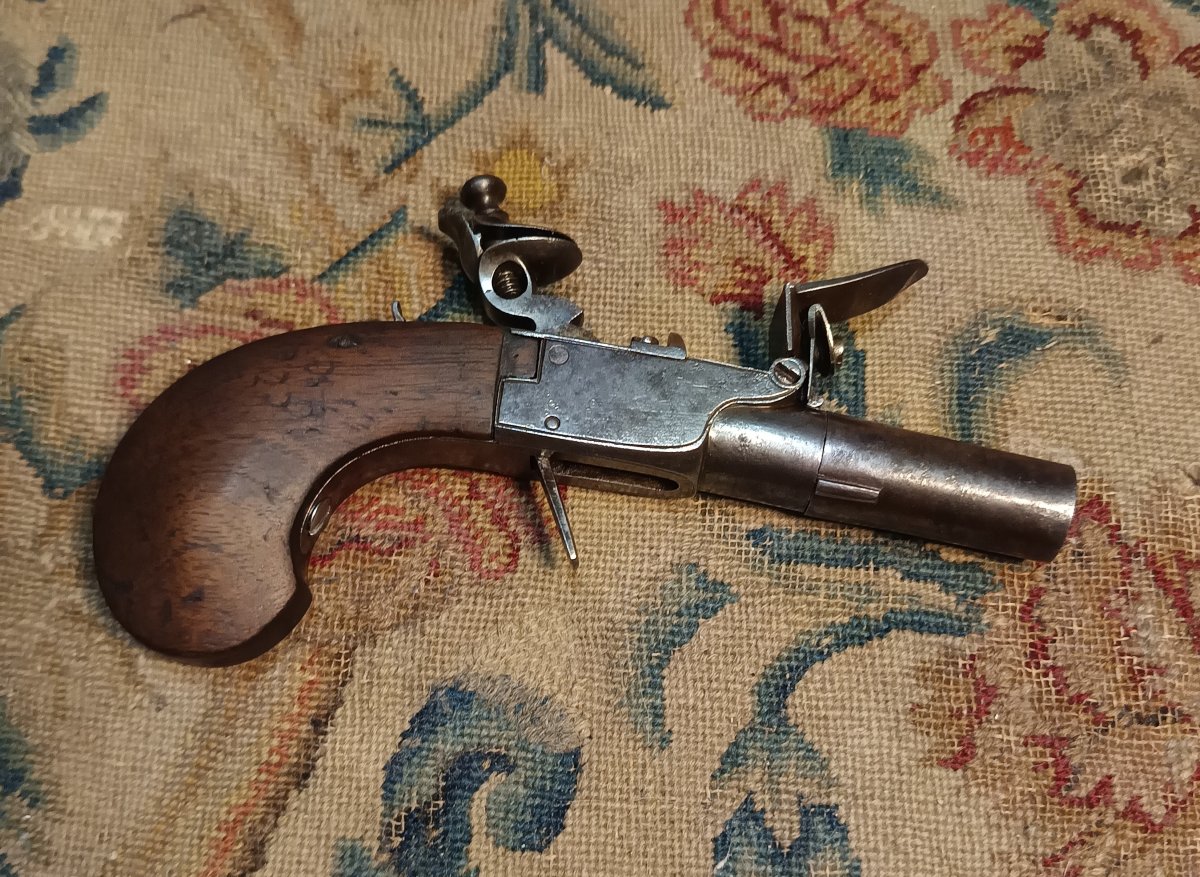 Petit pistolet à silex à coffre et balle forcée-photo-5