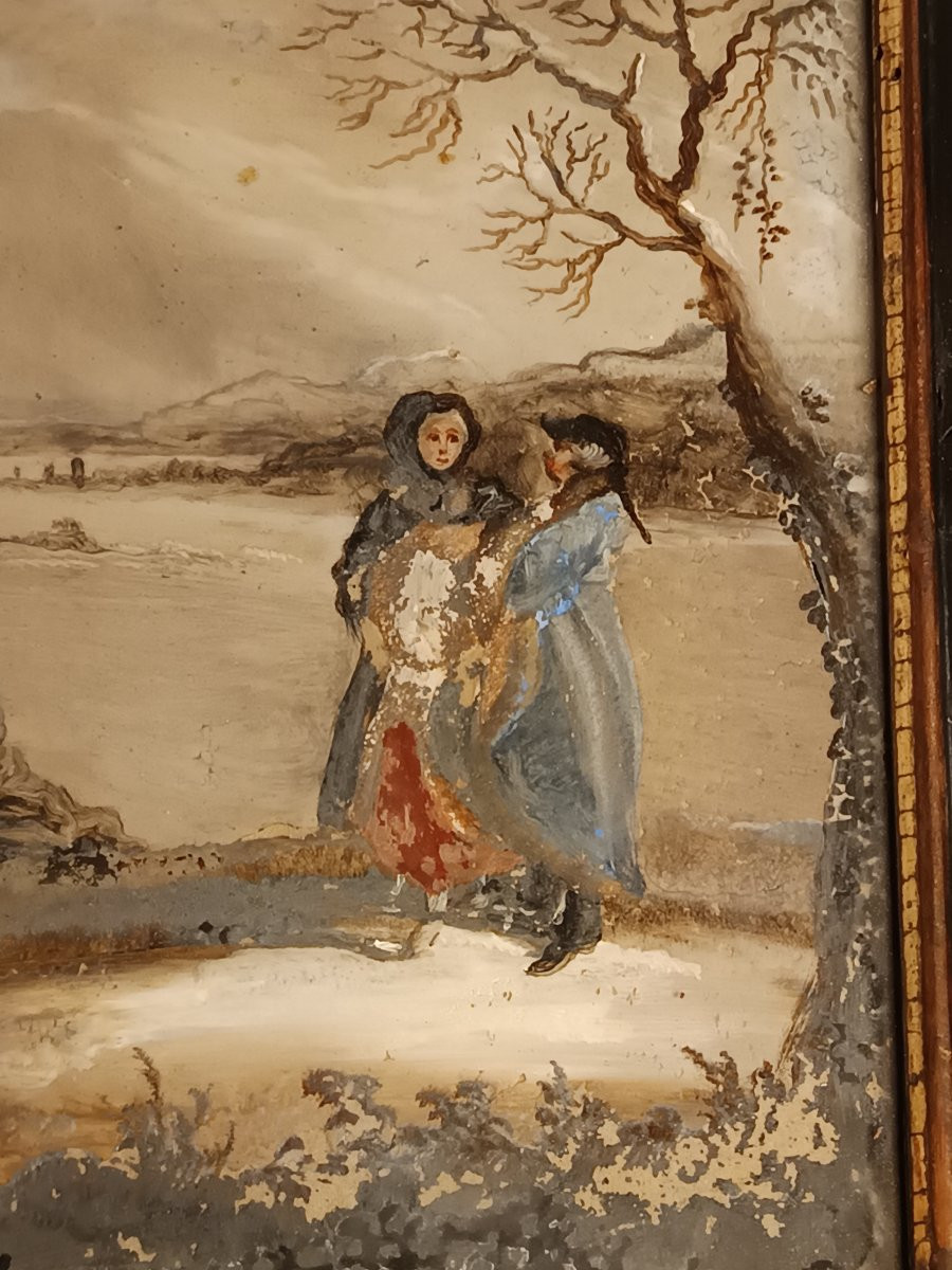 Painting Fixed Under Glass 18th Century-photo-2